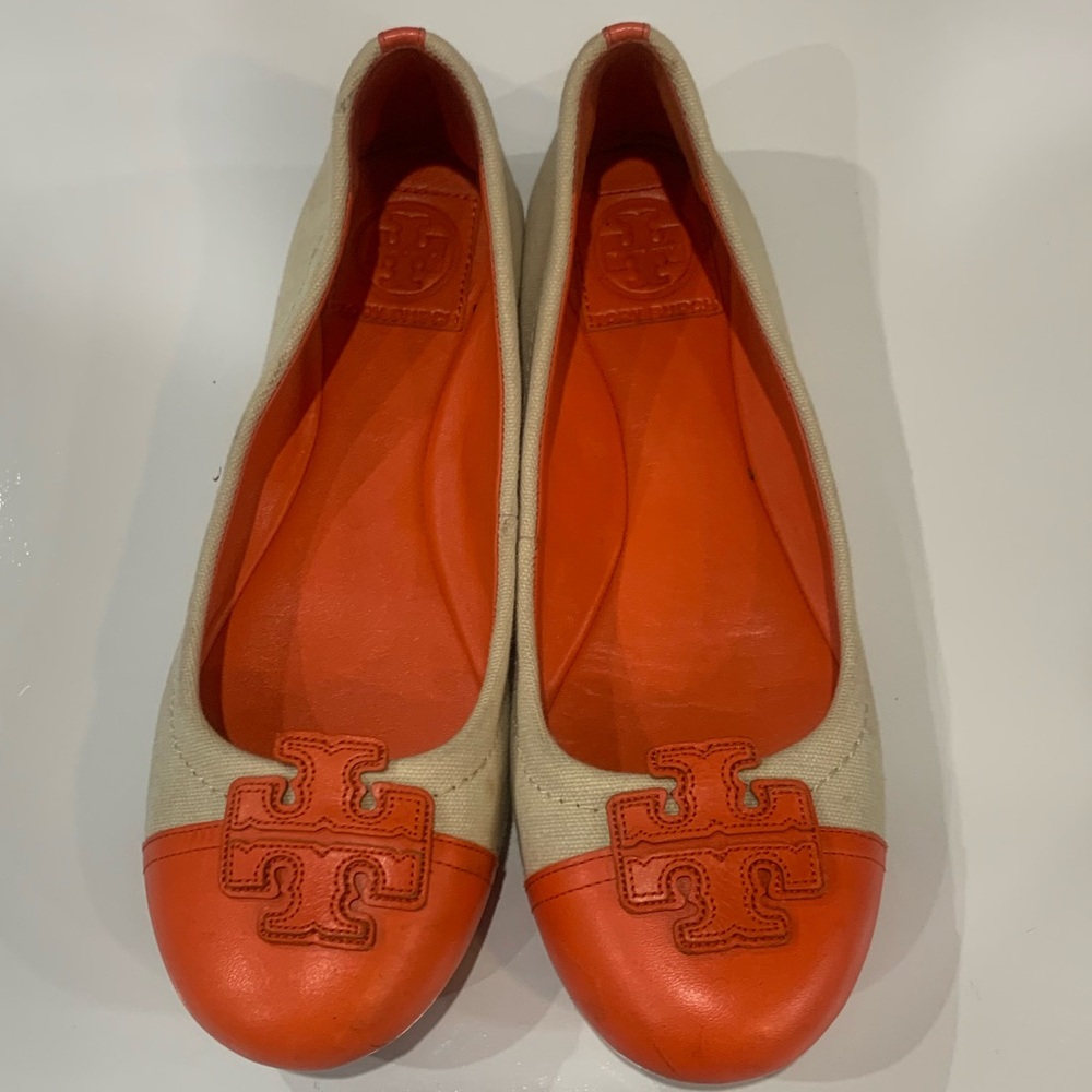 Tory Burch Women's Cabrita color block Orange and Cream Loafers size 7.5